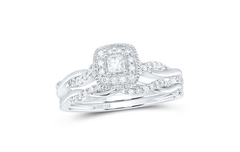 GND Bridal Ring Set 14kt  Gold Round Diamond 1/3CTW-NAT DIA CN CUSHION SINGLE HALO BRIDAL SET