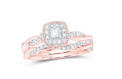 GND Bridal Ring Set 14kt  Gold Round Diamond 1/3CTW-NAT DIA CN CUSHION SINGLE HALO BRIDAL SET