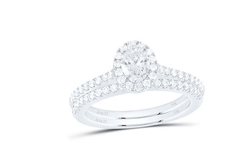 GND Bridal Ring Set 14kt White Gold Oval Diamond Halo Bridal Wedding Ring Band Set 1 Cttw