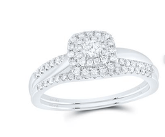 GND Bridal Ring Set 14kt White Gold Round Diamond Halo Bridal Wedding Ring Band Set 1/3 Cttw