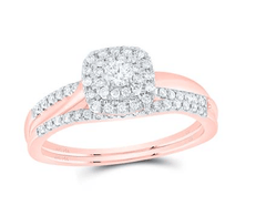 GND Bridal Ring Set 14kt White Gold Round Diamond Halo Bridal Wedding Ring Band Set 1/3 Cttw