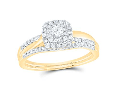 14kt White Gold Round Diamond Halo Bridal Wedding Ring Band Set 1/3 Cttw