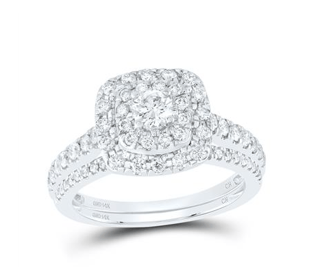 14kt White Gold Round Diamond Halo Bridal Wedding Ring Band Set 1 Cttw