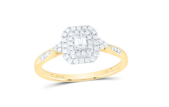 GND Bridal Ring Set 14kt women  Diamond 1/3CTW-NAT DIA CN EMERALD DOUBLE HALO ENGAGEMENT RING