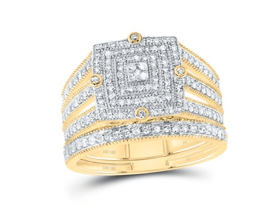GND Bridal Ring Set 14ktGold Princess Diamond 1/2CTW-NAT DIA NK SQUARE DOUBLE HALO BRIDAL SET