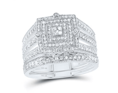 GND Bridal Ring Set 14ktGold Princess Diamond 1/2CTW-NAT DIA NK SQUARE DOUBLE HALO BRIDAL SET