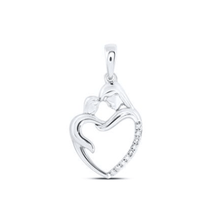 GND Diamond For Mom Pendant 10kt  Gold Womens Round Diamond Mom Child Heart Nicoles Dream Collection Pendant 1/20 Cttw