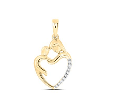 GND Diamond For Mom Pendant 10kt  Gold Womens Round Diamond Mom Child Heart Nicoles Dream Collection Pendant 1/20 Cttw