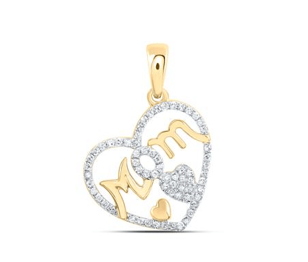 GND Diamond For Mom Pendant 10kt White Gold Womens Round Diamond Mom Heart Pendant 1/3 Cttw