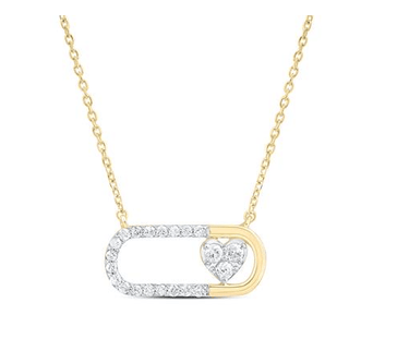 GND Diamond Pendant Necklace 10k. Gold Women 1/3CTW-NAT DIA P1 GIFT HEART PAPER CLIP NECKLACE (18 INCH)