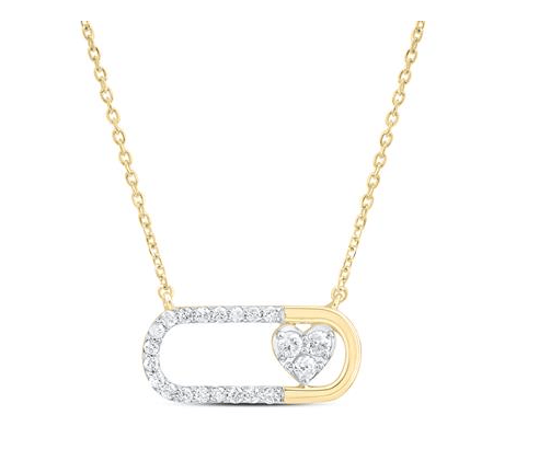 10k. Gold Women 1/3CTW-NAT DIA P1 GIFT HEART PAPER CLIP NECKLACE (18 INCH)