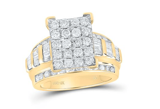 GND Engagement Bridal Ring 10kt  Gold Round Diamond Cindys Dream Cluster Bridal Wedding Engagement Ring 2 Cttw