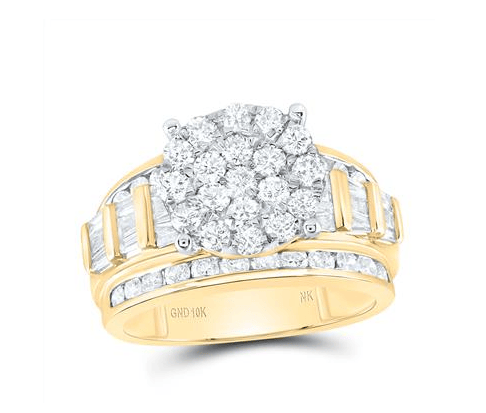 10kt Yellow Gold Round Diamond Cindys Dream Cluster Bridal Wedding Engagement Ring 2 Cttw