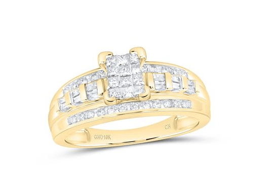 GND Engagement Bridal Ring 14kt  Gold Princess Diamond Cluster Bridal Wedding Engagement Ring 1/2 Cttw