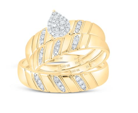 GND His & Hers Trio Wedding Ring Set 10kt  Gold His Hers Round Diamond Halo Matching Wedding Set 1/5 Cttw