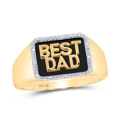 GND Men's Big Look Rings 10K YELLOW GOLD ROUND DIAMOND BEST DAD BAND RING 1/20 CTTW