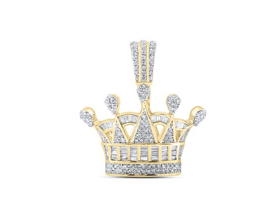10k Yellow Gold Round Diamond Crown Nicoles Dream Collection Charm Pendant 7/8 Cttw