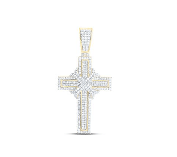 10kt Yellow Gold Mens 7/8CTW-NAT DIA NK CROSS MENS CHARM
