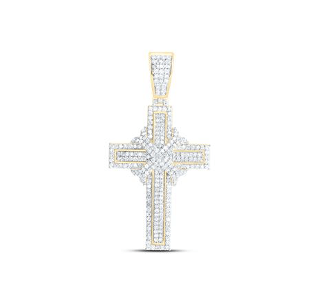 10kt Yellow Gold Mens 7/8CTW-NAT DIA NK CROSS MENS CHARM