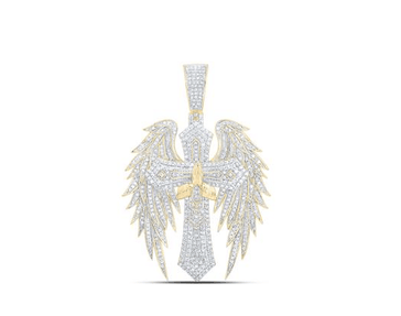 10kt Yellow Gold Mens Round Diamond 1 3/4CTW-NAT DIA NK CROSS WINGS MENS CHARM