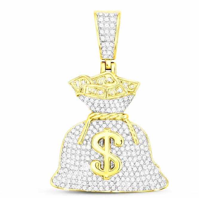 GND Men's Diamond Charm Pendant 10kt Yellow Gold Mens Round Diamond Money Bag Dollar Charm Pendant 1/2 Cttw