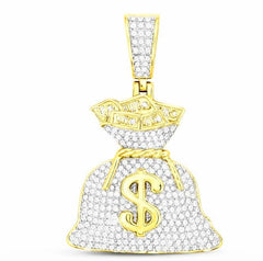 GND Men's Diamond Charm Pendant 10kt Yellow Gold Mens Round Diamond Money Bag Dollar Charm Pendant 1/2 Cttw