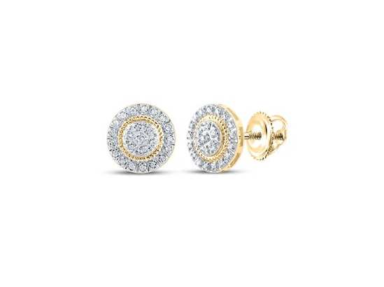 10k  Gold Round Diamond Cluster Earrings 1/8 Cttw