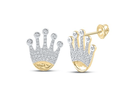 10k Yellow Gold Round Diamond Crown Cluster Earrings 1/4 Cttw