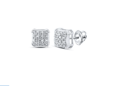 GND Men's Diamond Earrings 10k Yellow Gold Round Diamond Square Earrings 1/10 Cttw