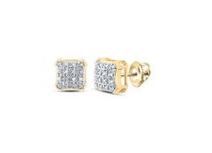 GND Men's Diamond Earrings 10k Yellow Gold Round Diamond Square Earrings 1/10 Cttw