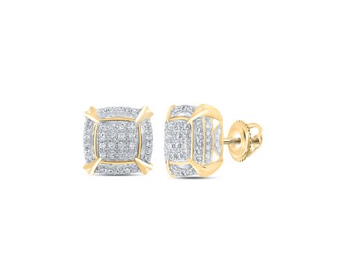 10k Yellow Gold Round Diamond Square Earrings 1/4 Cttw