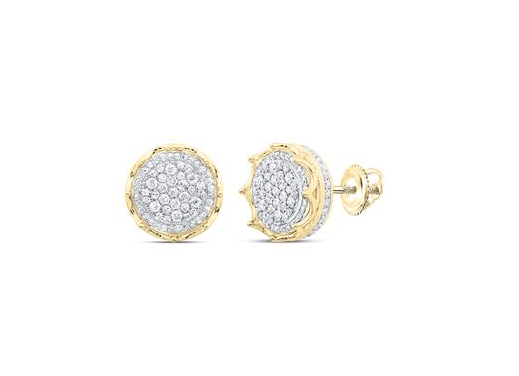 GND Men's Diamond Earrings 10kt  Gold Mens Round Diamond 1CTW-NAT DIA P1 ROUND MENS EARRING