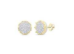 GND Men's Diamond Earrings 10kt  Gold Mens Round Diamond 1CTW-NAT DIA P1 ROUND MENS EARRING