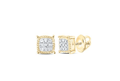GND Men's Diamond Earrings 10kt Gold Mens Round Diamond Square Milgrain Cluster Earrings 1/10 Cttw