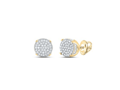 GND Men's Diamond Earrings 10kt Yellow Gold Mens Round Diamond Circle Cluster Stud Earrings 1/4 Cttw