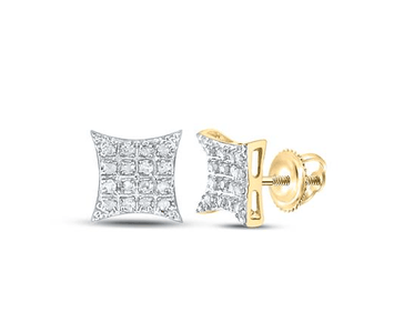 10kt Yellow Gold Mens Round Diamond Square Earrings 1/10 Cttw