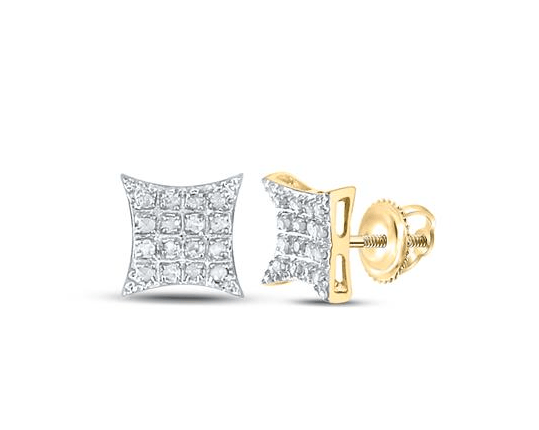 10kt Yellow Gold Mens Round Diamond Square Earrings 1/10 Cttw