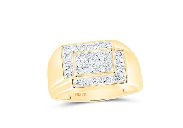GND Men's Diamond Fashion Ring 10kt Yellow Gold Mens Round Diamond Rectangle Cluster Ring 1/4 Cttw