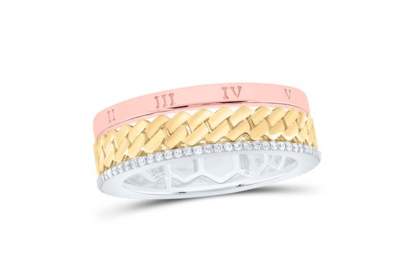 GND Men's Diamond Fashion Ring 14k three tone Gold Mens Round Diamond 1/4CTW-NAT DIA CN MENS BAND