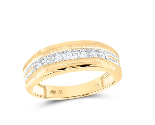 GND Men's Wedding Band 14kt Two-tone Yellow Gold Mens Round Diamond Grooved Wedding Band Ring 1/4 Cttw
