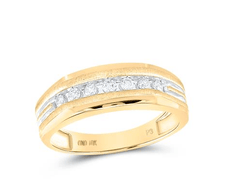GND Men's Wedding Band 14kt Two-tone Yellow Gold Mens Round Diamond Grooved Wedding Band Ring 1/4 Cttw