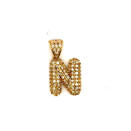Pendant CZ-Iced Puff Initial 'N' 23 10K