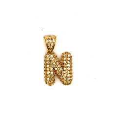 Golden Bull Basic 2 g Pendant CZ-Iced Puff Initial 'N' 23 10K