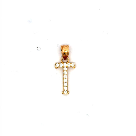Pendant Pave CZ Block Initial 'T' 19 10K