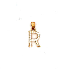 Golden Bull Basic CAL 0.6 g Pendant Pave CZ Block Initial 'R' 19 14K
