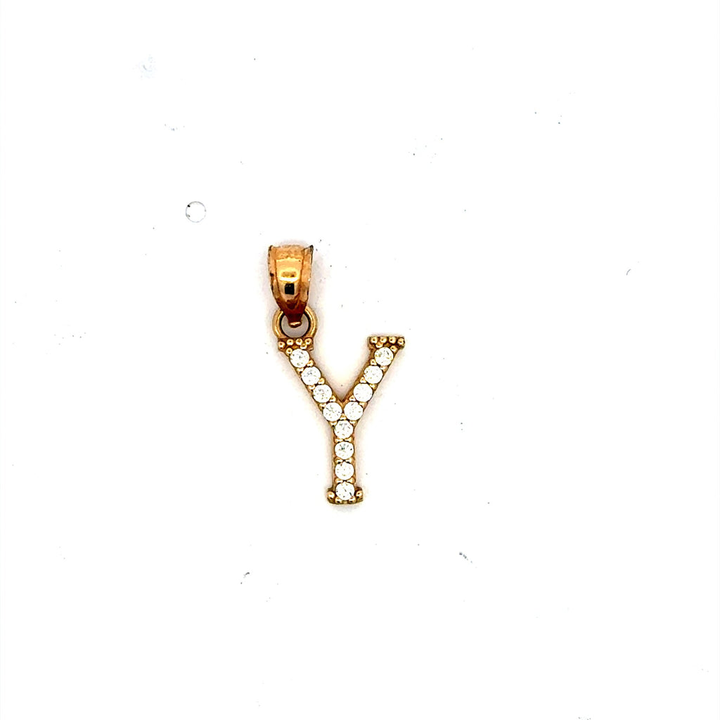 Golden Bull Basic CAL 0.6 g Pendant Pave CZ Block Initial 'Y' 19 10K