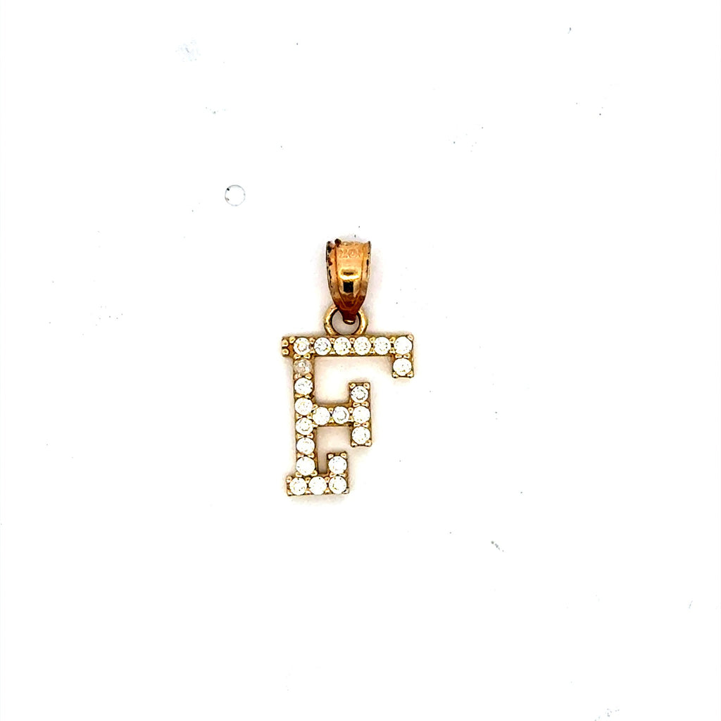 Golden Bull Basic CAL 0.7 g Pendant Pave CZ Block Initial 'F' 19 10K