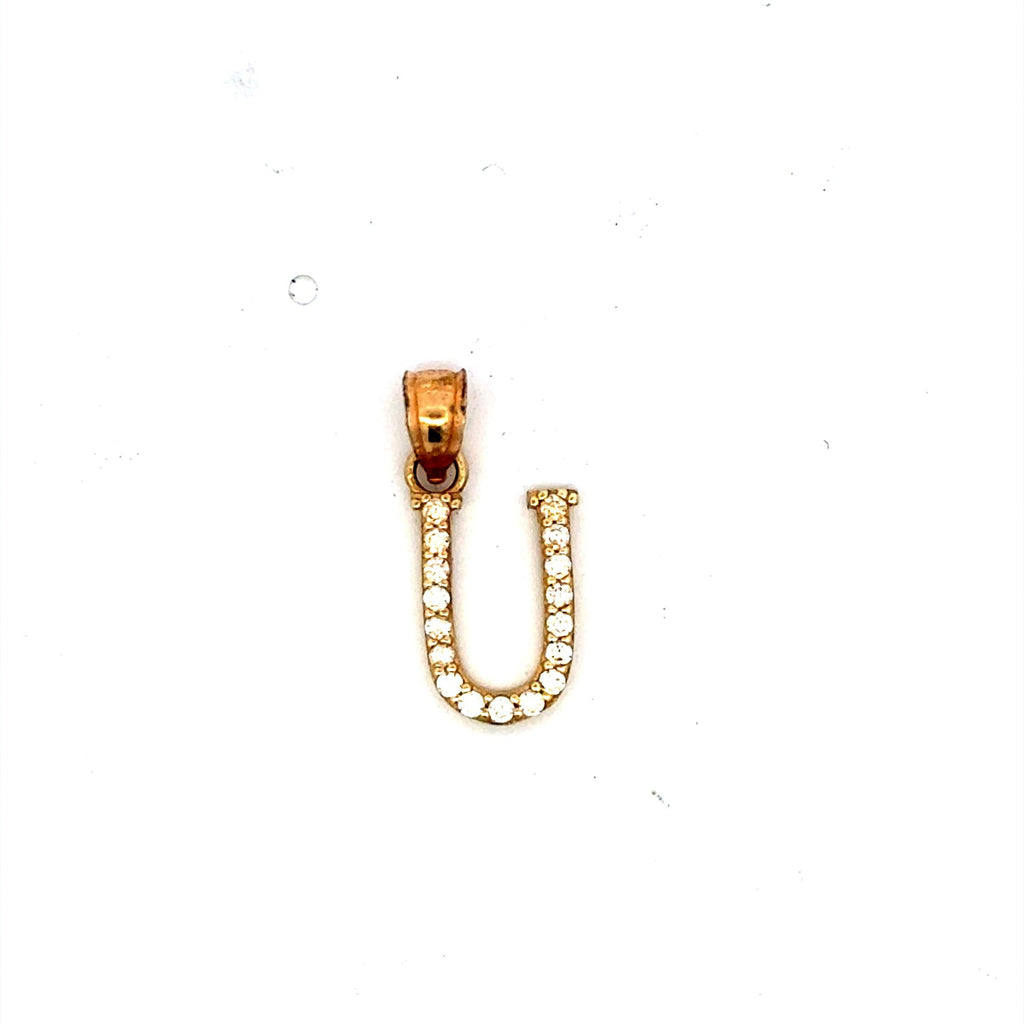Golden Bull Basic CAL 0.7 g Pendant Pave CZ Block Initial 'U' 19 10K