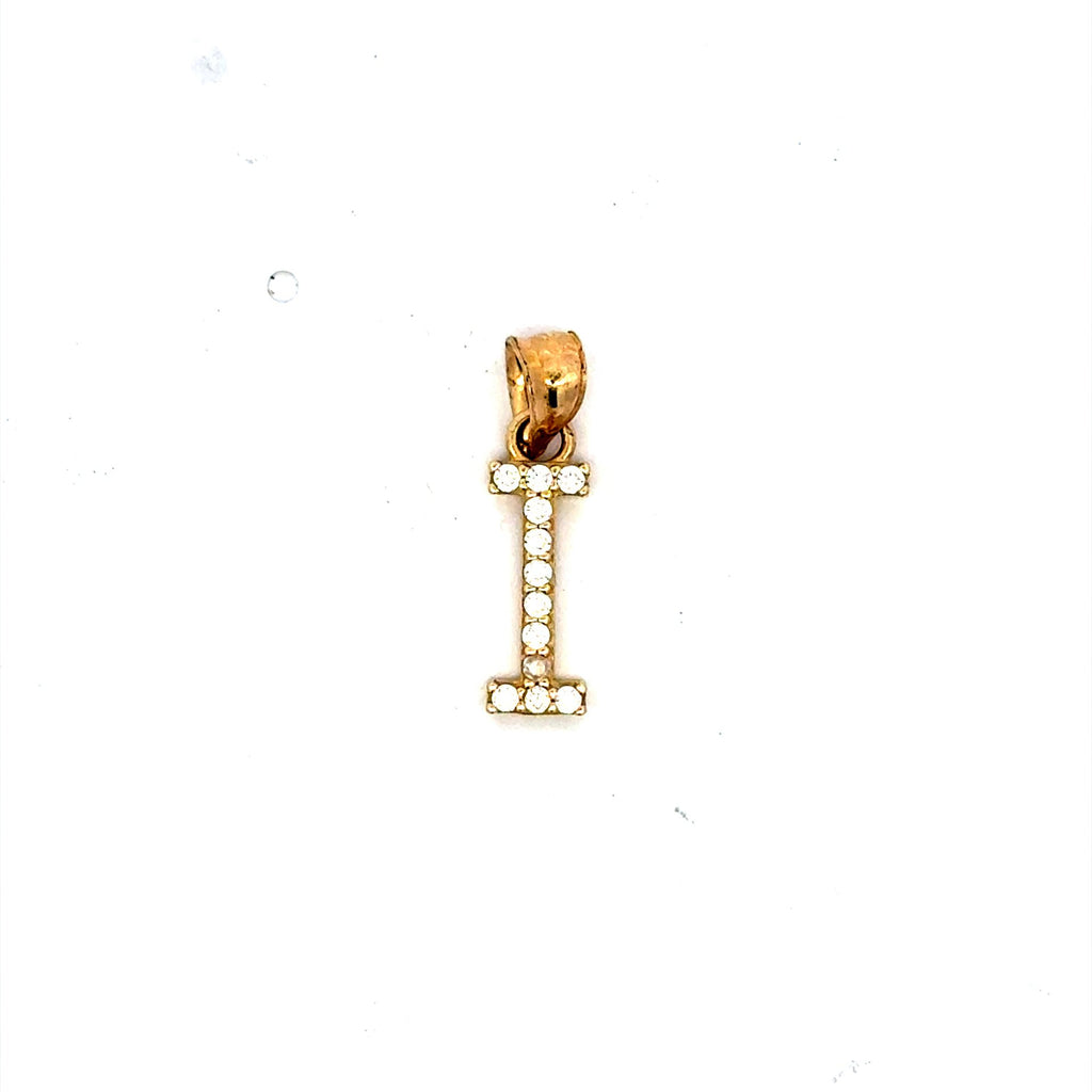 Golden Bull Basic CAL 0.9 g Pendant Pave CZ Block Initial 'I' 19 10K