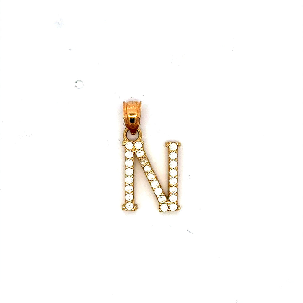 Golden Bull Basic CAL 0.9 g Pendant Pave CZ Block Initial 'N' 19 10K